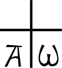 Griechisches Kreuz mit Alpha und dem kleinen Omega